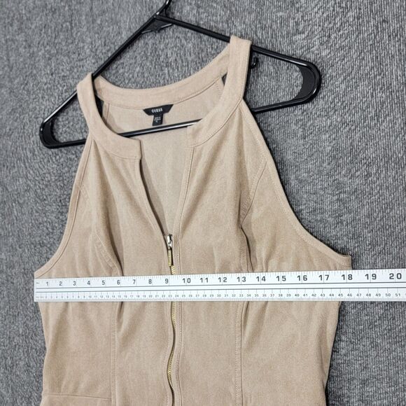 Guess Top Womens XL Tan Faux Suede Sleeveless V Neck Halter Zip Front Peplum - Picture 5 of 11